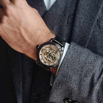 Thomas Earnshaw Longcase Automatic Gray Dial Black Stainless Steel Band
Skeleton Watch