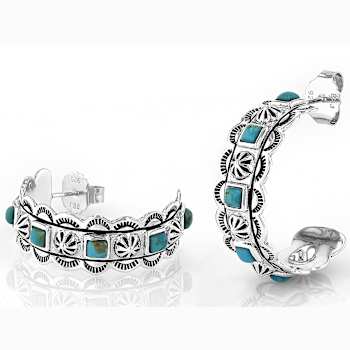 Turquoise Southwest Inspired Oxidized Sterling Silver Hoop Earrings 2.5mm