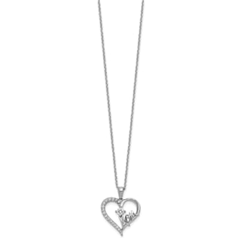 Rhodium Over Sterling Silver Polished Cubic Zirconia Mom Heart with 2
Inch Extension Necklace