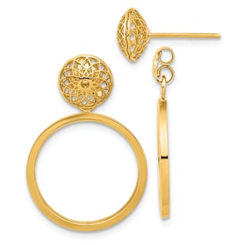 14k Yellow Gold Polished Cut-Out Circle Dangle Earrings