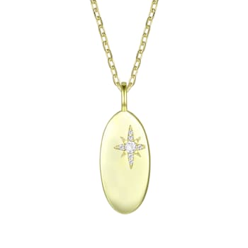 Celestial Star CZ Solitaire Pendant In 14K Gold Over Sterling Silver