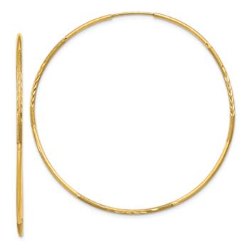 14k Yellow Gold Diamond-Cut and Satin 2" Endless Hoop Earrings