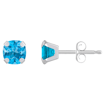 5mm Cushion Blue Topaz Rhodium Over 10k White Gold Stud Earrings