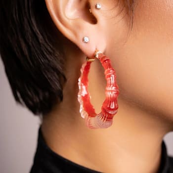 14K Yellow Gold Over Sterling Silver Acrylic and Enamel Bamboo Illusion
Hoops in Watermelon