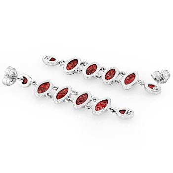 Red Coral Elongated Dangle Sterling Silver Earrings