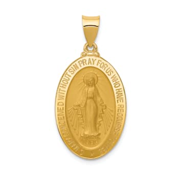 14K Yellow Gold Hollow Miraculous Medal Oval Pendant