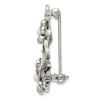 Sterling Silver Antiqued Freshwater Cultured Pearl/Marcasite/Enamel
Flower Pin