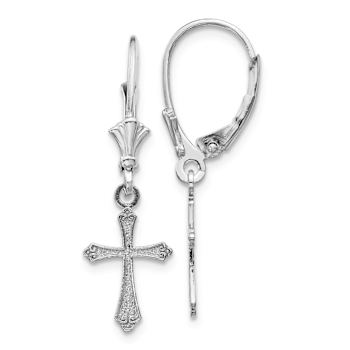 Rhodium Over 14k White Gold Textured Cross Dangle Earrings