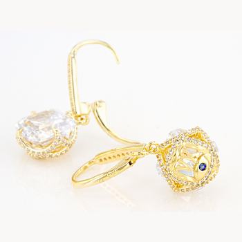 CZ Asscher Cut Dangle Earrings In 18K Gold Over Sterling Silver 17.42ctw