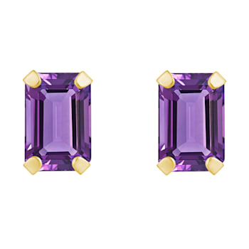 6x4mm Emerald Cut Amethyst 10k Yellow Gold Stud Earrings