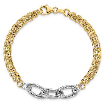 14K Two-tone Gold 7mm Diamond-Cut and Polished Fancy Link Bracelet