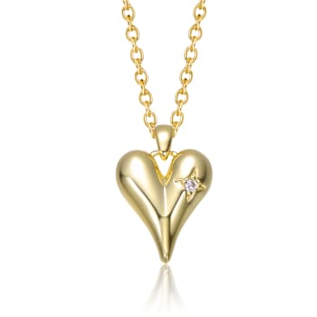 CZ Heart Pendant Necklace In 14K Gold Over Brass