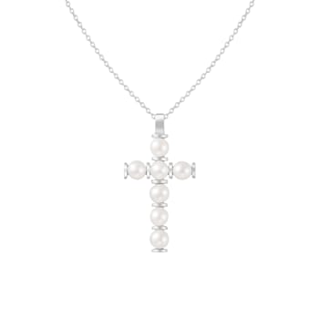 4-5mm White Cultured Freshwater Pearl Sterling Silver Pendant W/Chain