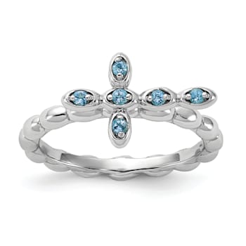 Rhodium Over Sterling Silver Stackable Expressions Cross Blue Topaz Ring 0.12ctw