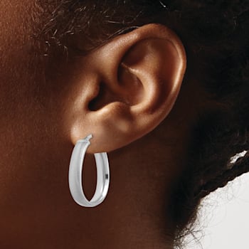 Rhodium Over 14K White Gold Satin 7/8" Teardrop Hoop Earrings