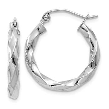 Rhodium Over 14k White Gold Twisted 5/8" Hoop Earrings