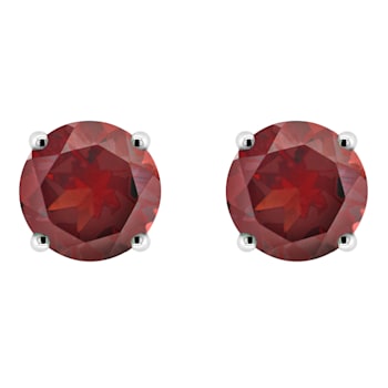 6mm Round Garnet Rhodium Over Sterling Silver Stud Earrings