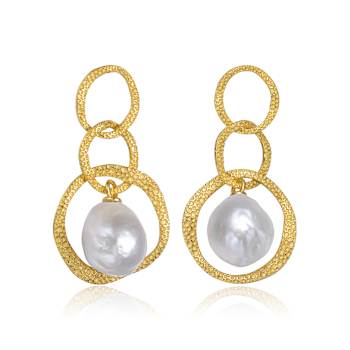 Pear Shape Pearl Drop Earrings In 14K Gold Over Sterling Silver