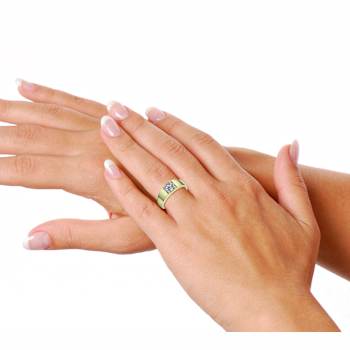 Square CZ Slim Band Ring In 14K Gold Over Brass