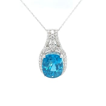 25.46 Ctw Blue Zircon and 1.04 Ctw White Diamond Pendant in 14K WG