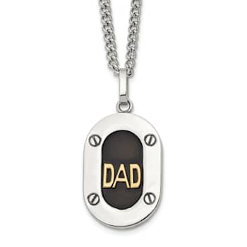 Stainless Steel Polished with 14K Gold Accent DAD with Black Enamel 24
Inch Necklace