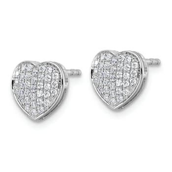 Rhodium Over 14k White Gold Diamond Heart Stud Earrings