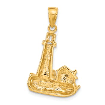 14k Yellow Gold Textured Lighthouse Pendant
