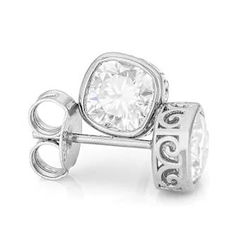 Moissanite Cushion-Cut Stud Earrings In Platinum-Enhanced Sterling
Silver 2.10ctw Diamond Equivalent Weight