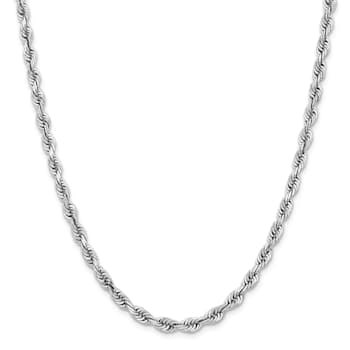 Rhodium over 14k White Gold Solid 5mm Diamond-Cut Quadruple Rope 20 Inch Chain