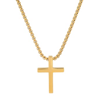 Men's Polished Cross Pendant With Chain In 18K Yellow Gold Over
Stainless Steel