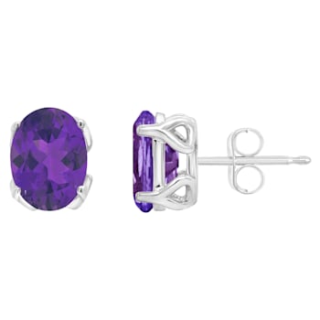 8x6mm Oval Amethyst Rhodium Over Sterling Silver Stud Earrings