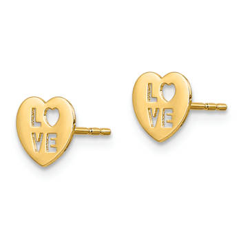 14k Yellow Gold Love Heart Stud Earrings