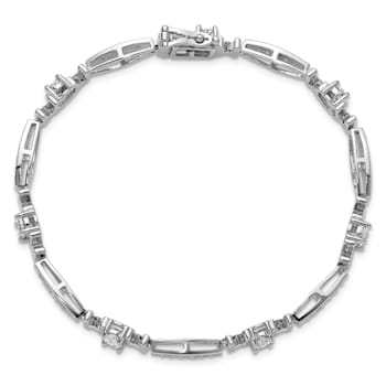 Rhodium Over Sterling Silver Cubic Zirconia Mom with Safety Clasp Bracelet