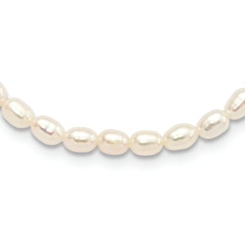 Rhodium Over Sterling Silver 4-5mm White Rice FWC Pearl Children's Necklace