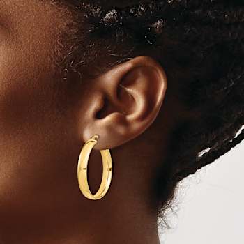 14k Yellow Gold High Polished 1 1/4" Hoop Earrings
