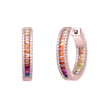 Multi-Color CZ Inside-Out Hoop Earrings In 18K Rose Gold Over Sterling Silver