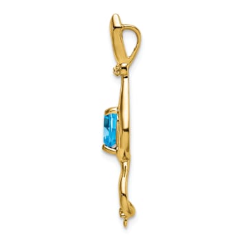 10k Yellow Gold 0.99 ctw Swiss Blue Topaz and Accent Diamond Cat Pendant