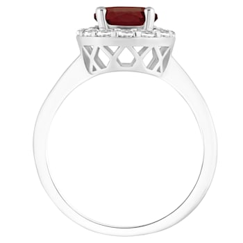 7mm Round Garnet And White Topaz Accents Rhodium Over Sterling Silver
Halo Ring