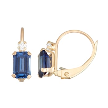 Lab Created Sapphire and White Zircon 10K Yellow Gold Dangle Earrings 1.60ctw