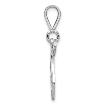 Rhodium Over 14k White Gold Solid Polished Script Filigree Textured
Letter T Initial Pendant