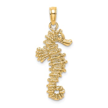 14k Yellow Gold 3D Textured Seahorse Pendant