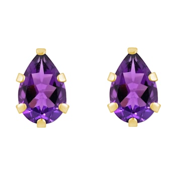 6x4mm Pear Shape Amethyst 10k Yellow Gold Stud Earrings