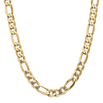 14K Yellow Gold 10mm Flat Figaro Chain Necklace