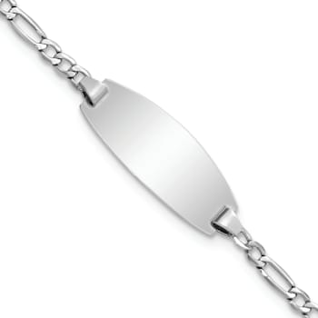 Rhodium Over 14k White Gold Semi-Solid Oval Figaro Link ID Bracelet