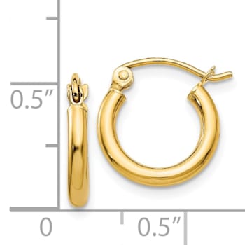 14K Yellow Gold 13mm x 2mm Polished Lightweight Tube Hoop Earrings