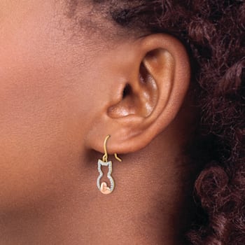 14k Yellow Gold and Rhodium Over 14k Yellow Gold Diamond-Cut Cat Outline
Dangle Earrings