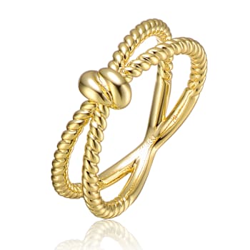 Pave CZ Eternal Knot Band Ring In 14K Gold Over Brass