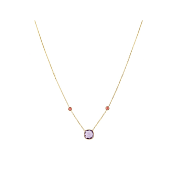 14K Yellow Gold Amethyst and Garnet 18 Inch Necklace