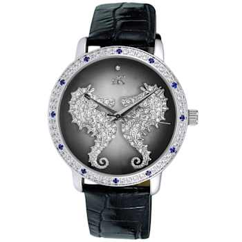 Adee Kaye Women's Seahorse Black Leather Strap Watch