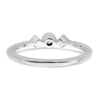 Rhodium Over 14K Gold Scalloped Band Petite Round Diamond Ring 0.1ctw